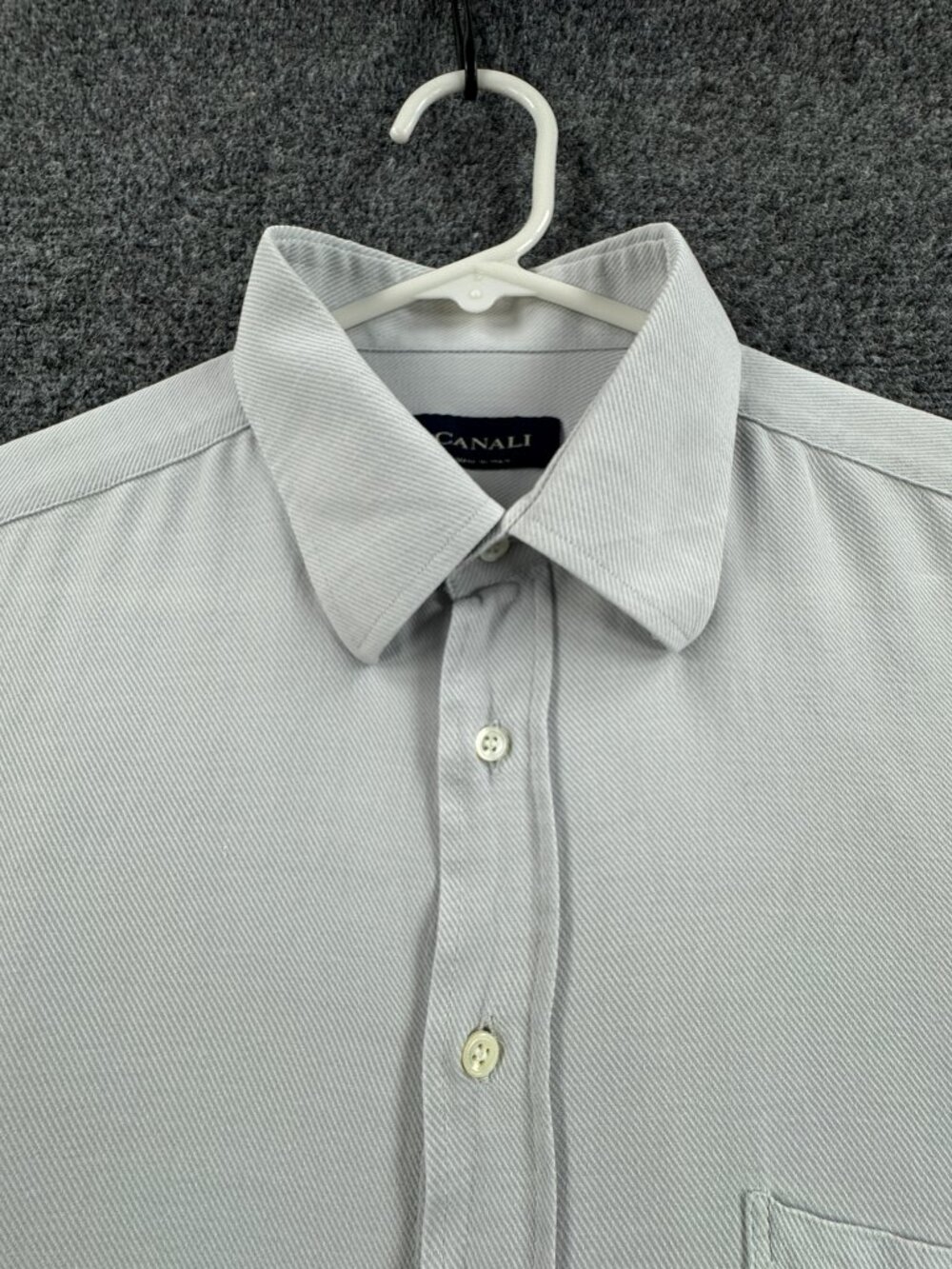 Canali Gray 16 Twill Italy Made Cotton Button Up Elegant Long Sleeve Pocket Men